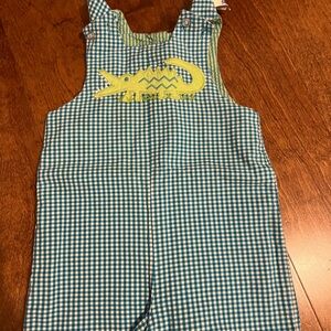 Green Gingham Overalls with Crocodile/ balloon reversible!